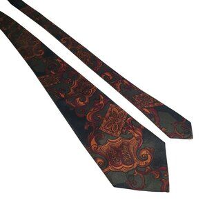 Unbranded Art Deco Pattern Necktie Dark Green Burgundy Orange Men Formal Wear